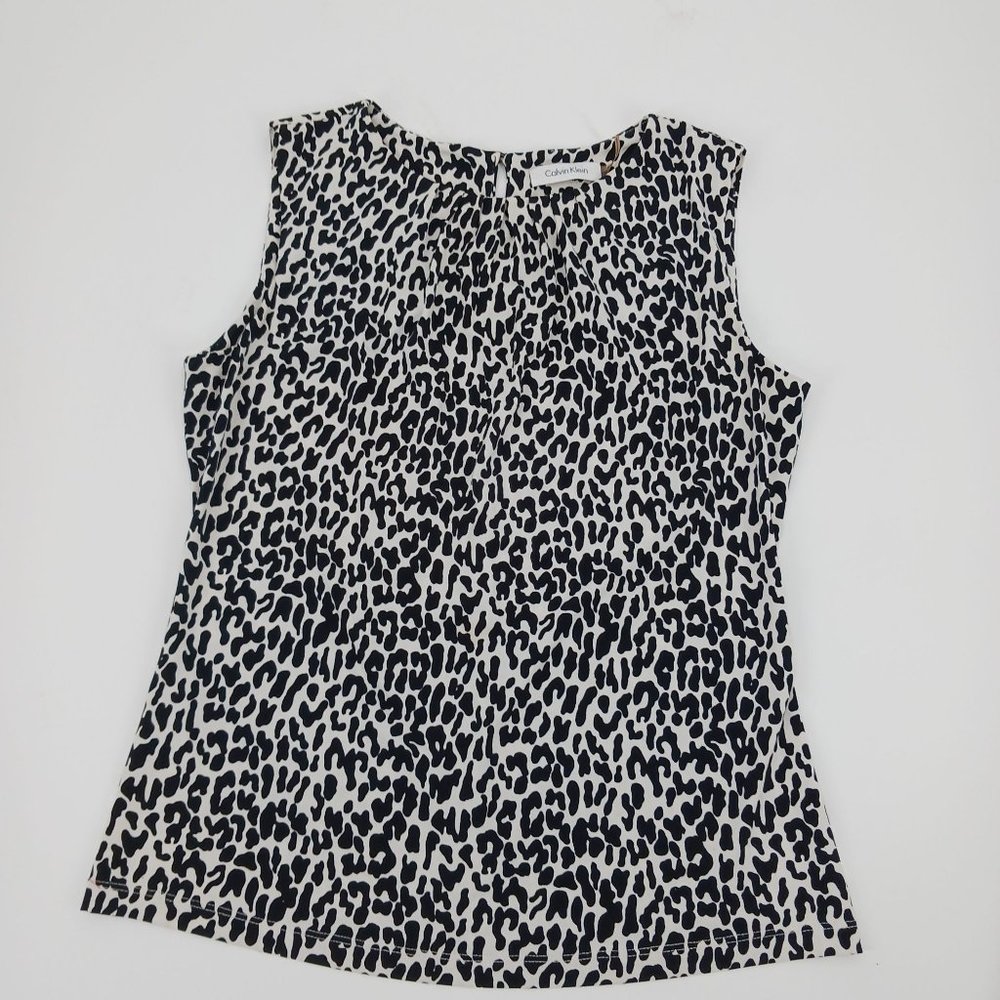 WOMENS CALVIN KLEIN SMALL TOP LEOPARD PRINT PLEATED NECK - Picture 6 of 8